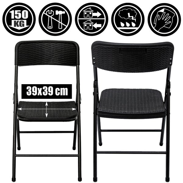 AMANKA 6er Set Klappstuhl bis 150kg - 50x46x83,5 Balkonstuhl in Rattan-Optik - Gartenstuhl Schwarz