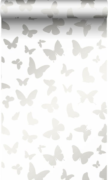Origin Wallcoverings Tapete Schmetterlinge Weiß und Silber - 0,53 x 10,05 m - 347690