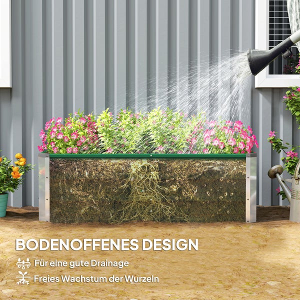 Outsunny Hochbeet aus Stahl Gartenbeet Pflanzkasten Blumenkasten Blumenkübel mit Handschuhe Grün 125 x 47 x 40 cm