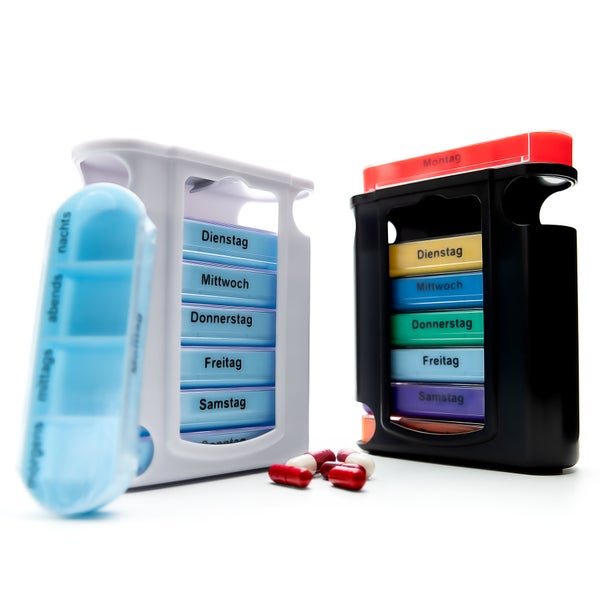 Pillenboxen für Wochentage und Medikamente