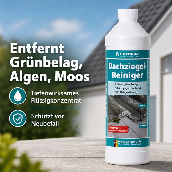 Hotrega Dachziegelreiniger Konzentrat zur Entfernung von Grünbelag Algen und Moos auf Dachflächen