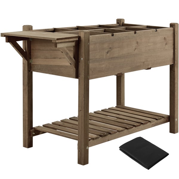 Hochbeet aus Holz mit Ablagefläche und Ablageregal