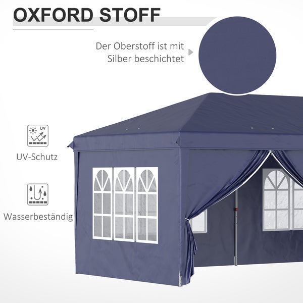Outsunny Pavillon 5,85 x 2,95 m Gartenpavillon, Faltpavillon mit UV-Schutz, Partyzelt, Bierzelt mit Seitenwände, Fenster, Reißverschlusstüren, für Balkon, Stahl, Blau
