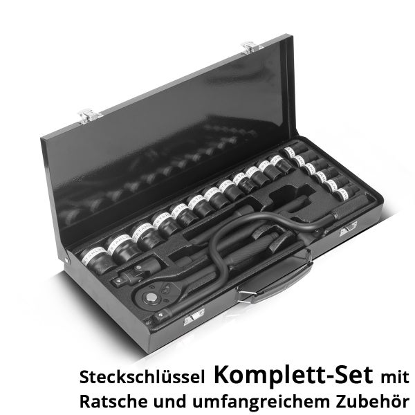 STAHLWERK Steckschlüssel-Satz 24-teiliger Knarrenkasten mit 1/2 Umschaltknarre