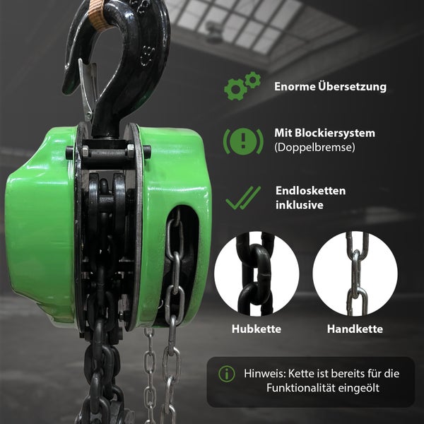 Kettenzug mit Blockiersystem und Endlosketten