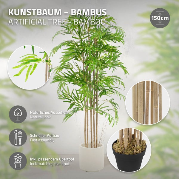 Künstlicher Bambusbaum, 150 cm hoch, im Topf