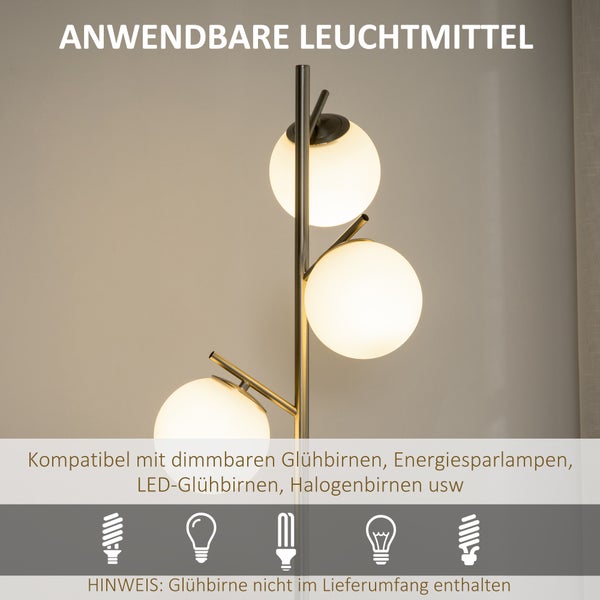 HOMCOM Stehleuchte, 27L x 27B x 169H cm, Glas, Silber