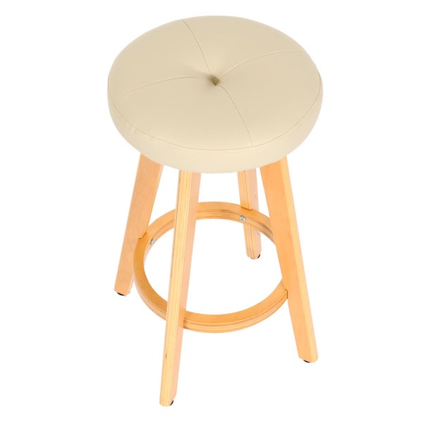 Hocker mit rundem, gepolstertem Sitz und Holzbeinen