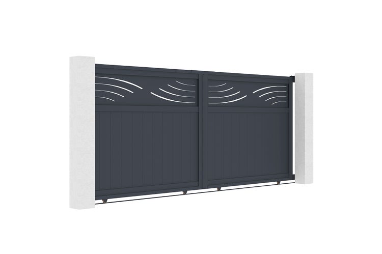 Schiebetor 3,7 m HALTI H.160 cm graues Aluminium + 2 Pfosten 20 x 20 cm H. 190 c