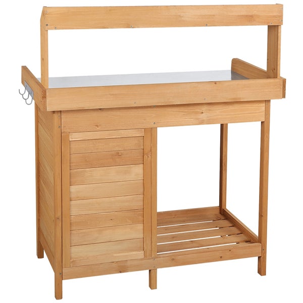 Gartentisch aus Holz mit Ablagefläche und Hakenleiste