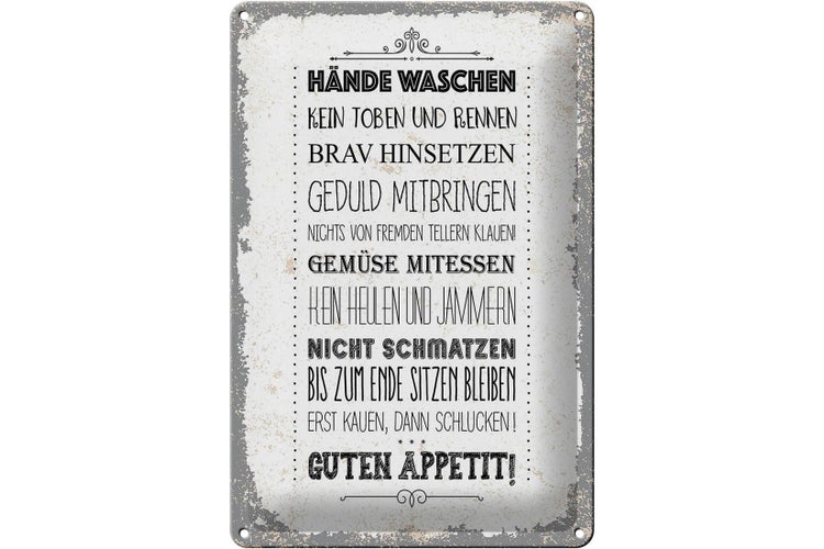 Blechschild Spruch Hände waschen kein toben rennen 20x30cm