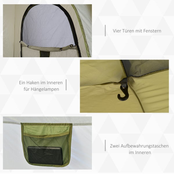 Outsunny Campingzelt, 4 Personen Zelt,   240 x 240 x 199 cm, Aluminiumlegierung,Glasfaser, Grün+Grau