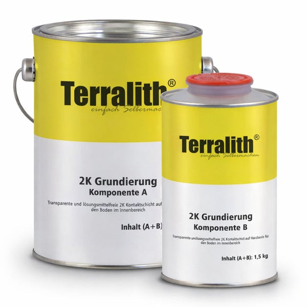 Terralith 2-Komponenten Grundierung Set aus Komponente A und B, transparent und lösemittelfrei auf Harzbasis für Böden im Innenbereich.