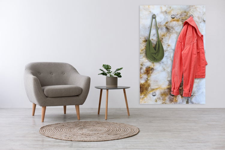 Designer-Garderobe | Wandgarderobe | Flurgarderobe | Garderobenhaken | Garderobenpaneel | Kleiderständer | Kleiderablage | Marmor | Optik | Garderobenständer, WR0010 Größe :80x120 cm