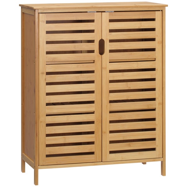 kleankin Badezimmerschrank Badschrank Beistellschrank mit 2 Lamellentüren, 2 Innenregalen, Bambus Aufbewahrungsschrank für Badezimmer, Wohnzimmer 68 x 32 x 86 cm Natur