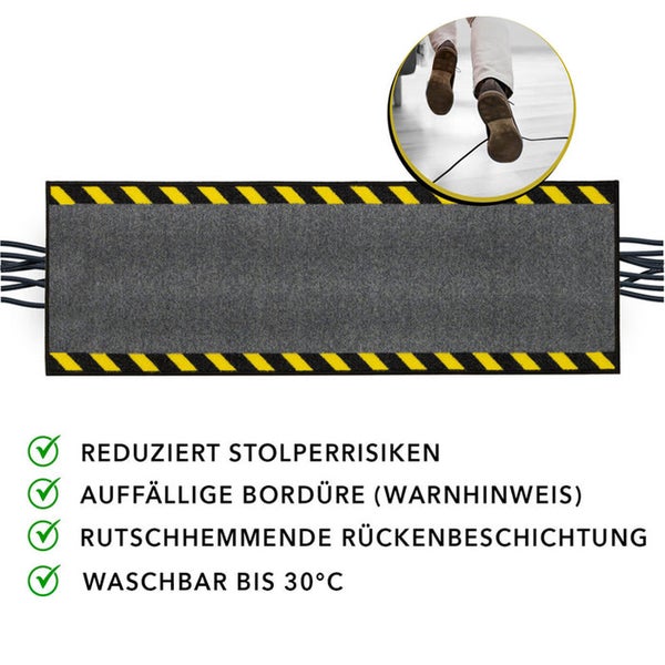 FLOORDIREKT Kabelmatte mit Warnumrandung - Rollenware - Sicherheitsmatte für Büro und Lager - Schwarz-Gelb - 60 x 800 cm