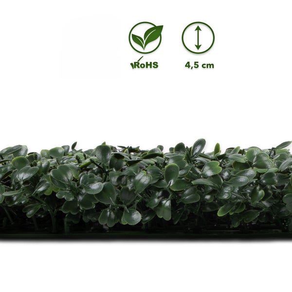 Künstliche Pflanzenmatte, RoHS konform, Höhe 4,5 Zentimeter.