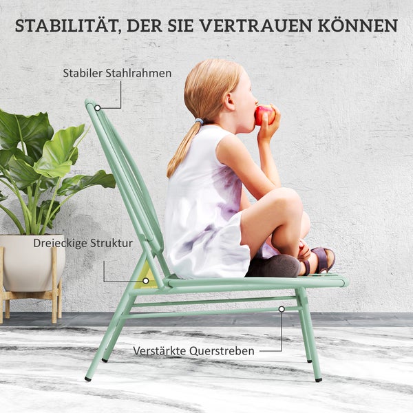 Outsunny Bistro-Set 3-teilig aus Stahl Wetterfest Gartenmöbel Set mit Bistrotisch Ergonomische Muschelförmige Gartenstühlen Outdoor Balkonmöbel Set Sitzgruppe Balkonset Gartengarnitur Grün