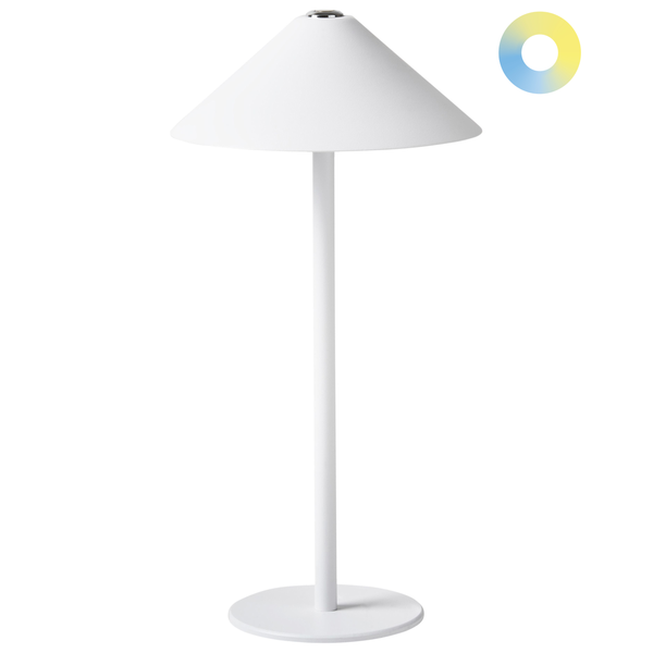 Weiße Tischleuchte mit Farbtemperaturregelung