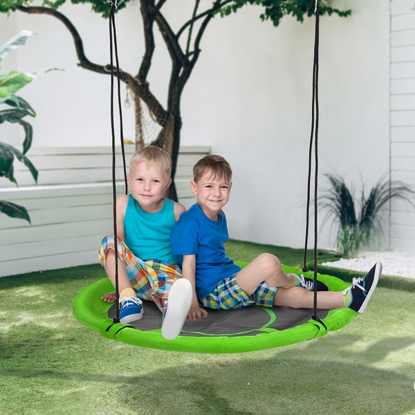 Outsunny Nestschaukel Ø110 cm, Hängeschaukel bis 100 kg, verstellbar Kinderschaukel, Kinderschaukel Garten-Schaukel Tellerschaukel für 3-12 Jahre Kinder, Grün