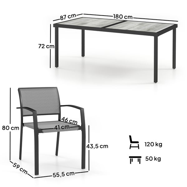 Outsunny Sitzgruppe 7 tlg. Essgruppe für 6 Personen Esstisch mit 6 Stapelbare Stühle, Esszimmergruppe Küchentisch-Set mit Stahlgestell Balkonmöbel Gartenmöbel für Terrasse, Balkon Grau