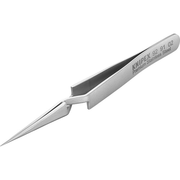 Knipex Kreuzpinzette 92 91 02 aus rostfreiem Edelstahl mit spitzen Greifflächen.