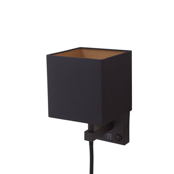 Lindby Wandleuchte, Wandlampe Innen Thoridmit USB Anschluss (Modern) in Schwarz aus Textil (2 flammig E27) - Wandstrahler Wandbeleuchtung Schlafzimmer / Wohnzimmer Wohnzimmerleuchte