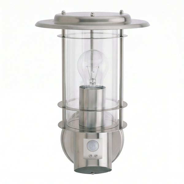 Edelstahl Wandleuchte mit Bewegungsmelder und Glaskörper