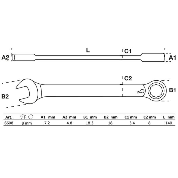 BGS Ratschenring-Maulschlüssel umschaltbar SW 8 mm - 6608