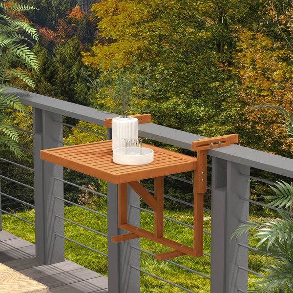 Outsunny Balkontisch zum Einhängen, klappbar Balkonhängetisch, höhenverstellbar Hängetisch, bis 20 kg belastbar, für Terrasse, Garten, Kiefer, 68 x 65 cm, Teak