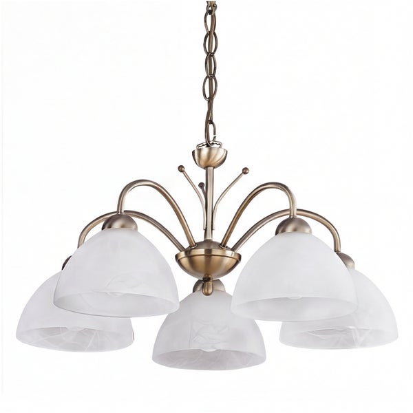 Deckenleuchte mit fünf Armen und Lampenschirmen