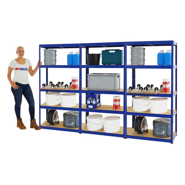 PROREGAL Mega Deal 3x Schwerlastregal Slim Elephant S HxBxT 180 x 90 x 45 cm 5 Ebenen Fachlast 350 kg Blau