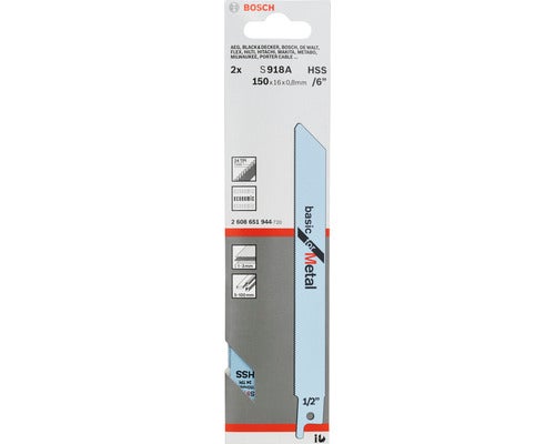 Bosch Säbelsägeblatt Set, geeignet für Metall, 150x16x0,8 Millimeter