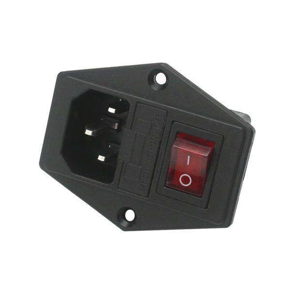 Einbaugerätestecker mit Sicherungshalter und Wippschalter für elektrische Geräte