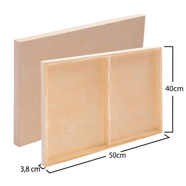 Holz-Malgrund 2er Set 50x40 cm (LxB) Birkenholz naturbelassen, Tiefe 3,8 cm  naturfarben