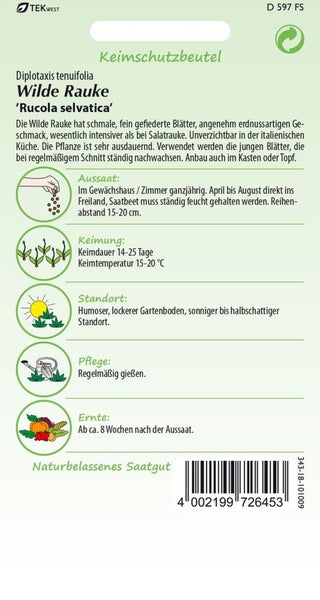 Wilde Rauke Saatgutpackung mit Anbauhinweisen