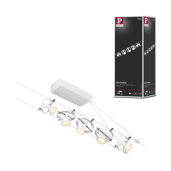 CorDuo Seilsystem Cardan Basisset GU5,3 max. 5x10W 230/12V Weiß matt, Chrom