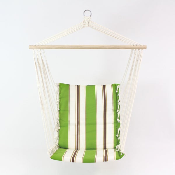 FRANK FLECHTWAREN | Hängesessel Green Stripes, BAUMWOLLE, Holzstab Breite 90 cm, GH 120 cm