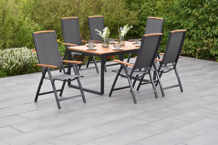 Siena Gartenmöbelset 7tlg., Klappsessel, Ausziehtisch 150 (200) x 90 cm, graphit/grau
