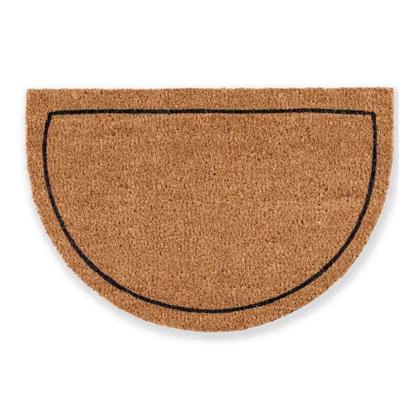Halbkreisförmige Fußmatte aus Kokosfaser mit schwarzem Rand