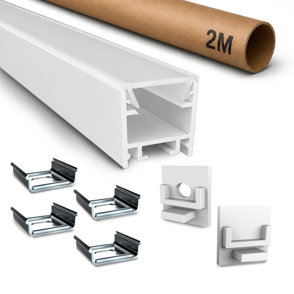LED Aluminium Profil mit Abdeckung, zwei Meter Länge, inklusive Montageclips und Endkappen