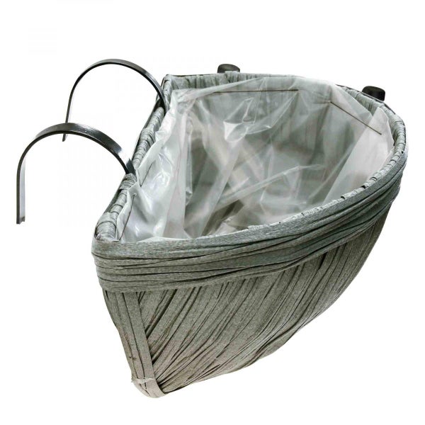 Balkonkasten aus Korbgeflecht mit Aufhängung und Folie