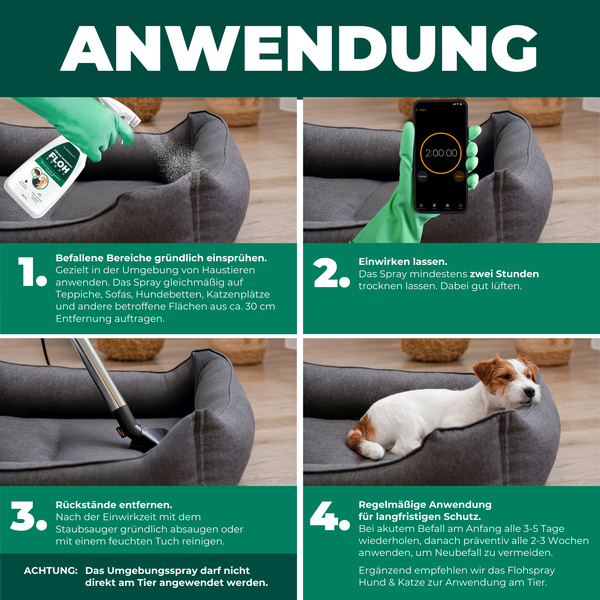 Silberkraft Flohspray für Umgebung 500ml, effektives Flohmittel gegen Flöhe, Zecken & Milben,  Flohspray für Wohnung und Möbel, ideal für Textilien, Hundebetten, Teppiche & Polster