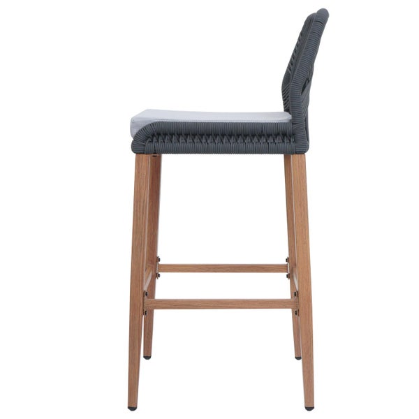 Barhocker mit Holzbeinen und geflochtener Sitzfläche