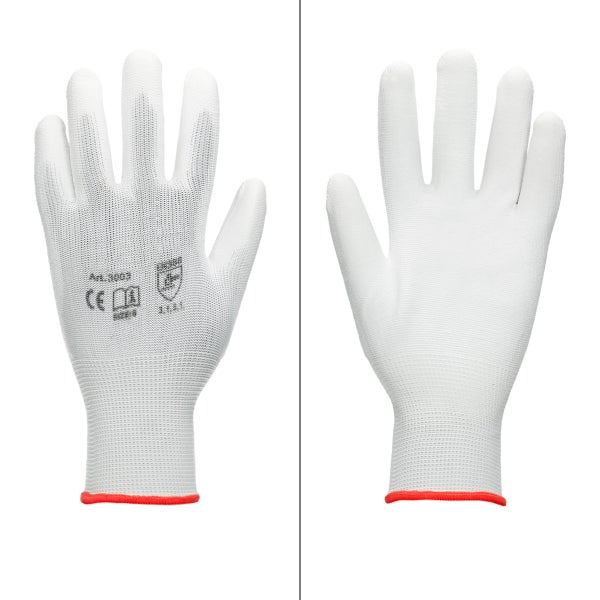 ECD Germany 72 Paar Arbeitshandschuhe mit PU-Beschichtung, Größe 7-S, Weiß, atmungsaktiv, rutschfest, robust, Mechanikerhandschuhe Montagehandschuhe Schutzhandschuhe Gartenhandschuhe Handschuhe