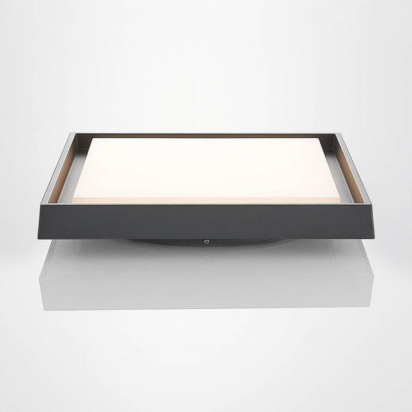 Moderne rechteckige Wand- und Deckenleuchte mit anthrazitfarbenem Metallrahmen und weißem Diffusor.