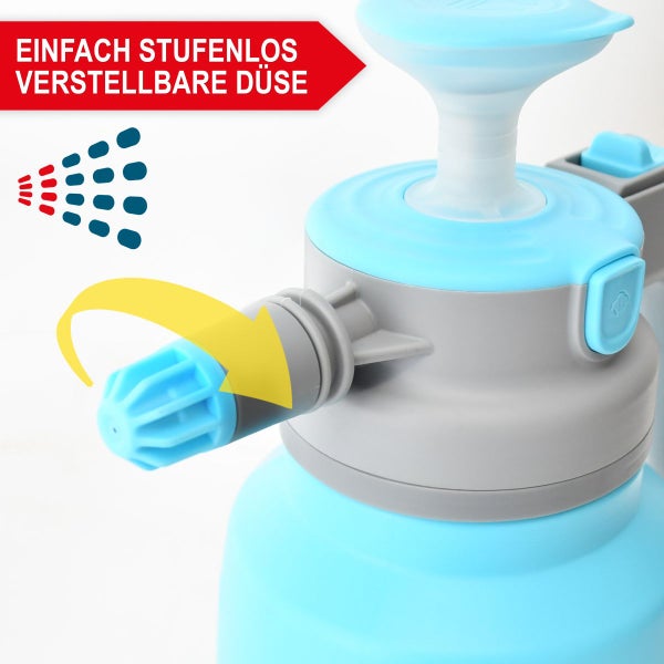 Drucksprüher-Behälter mit 1,5 Liter Fassungsvermögen und Füllstandsanzeige.