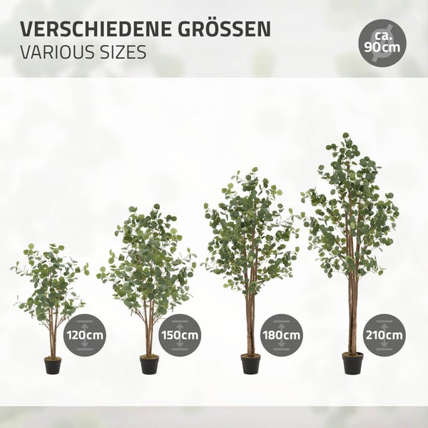ML-Design Künstliche Eukalyptus 150 cm, Künstliche Pflanzen groß, Kunstpflanze mit Naturholzstamm, Fake Plastikpflanzen im Topf, Deko für Drinnen und Draußen, Kunstbaum wie echt für Wohnzimmer Büro