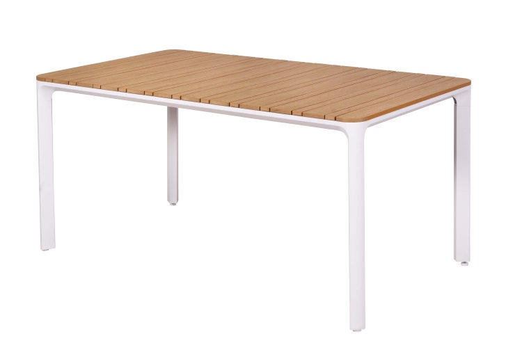Rechteckiger Gartentisch mit Tischplatte in Holzoptik und weißem Untergestell