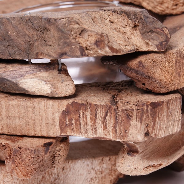 Teelichthalter  Mio Wurzelholz, mit Glaseinsatz naturfarben